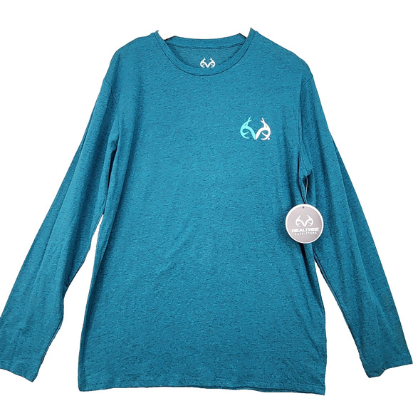 NWT Realtree Women’s XL Long Sleeve T-Shirt Teal Blue Deer Antlers Logo Hunting - Picture 3 of 8